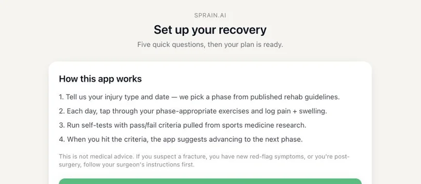 Recorded Sprain.AI interface with sample inputs